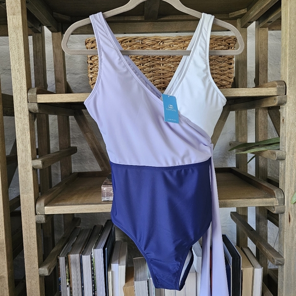NWT Cupshe Color Block One Piece Swimsuit | Size Small | Lavender Navy White - Picture 8 of 9